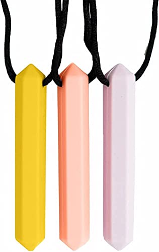 Image of Pencil Sensory Necklace 3 Set - Best for Kids or Adults that Like Biting or Have Autism - Perfectly Textured Silicone Chewy Toys - Chewing Pendant for Boys & Girls, Chew Necklaces - Sunset