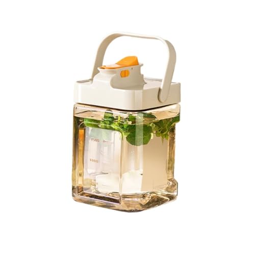 麦茶ポット ピッチャー お茶ポット 横置き 2.3L/ 3.5L 冷蔵庫 漏れない 冷水筒 ティーポット ウォーターボトル 水差し 目盛り蓋付き 持ち手付き 漏れない 洗いやすい プラスチック 夏 アウトドア 広口 持ちやすい カーキ色のハンドル (ホワイ
