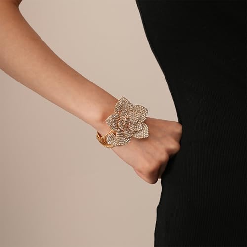 MIFYNN Rhinestone Flower Bracelets for Women Sparkly Crystal Elastic Cuff Bangle Elegant Crystal Flower Bangle Prom Party Wedding Jewelry for Women2