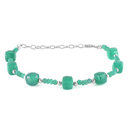 Bracelet en onyx vert en argent 925 anti-allergie avec perles naturelles ajustables
