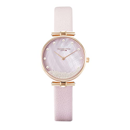 VICTORIA HYDE Damen Uhren Analog Quarz Damenuhr mit Perlmutt-Zifferblatt Armbanduhr Armreif Set (Rosa)
