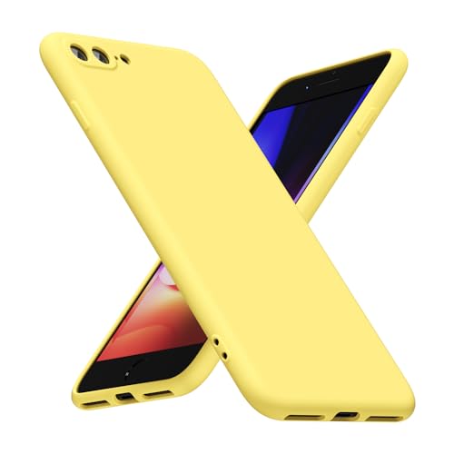 LoeoeL for iPhone 8 Plus/ 7 Plus Phone Case Silicone, Minimalist Ultra Thin Slim Soft Rubber Gel Solid Color Matte TPU Cute Case for Women Men, Girly Plain Aesthetic Design & Camera Cover, Yellow