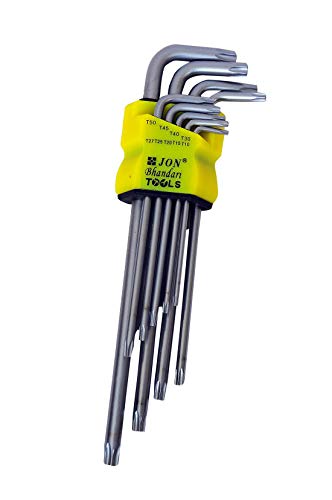 Image of Jon Bhandari Tools Torx Allen Key Set (T10-T50) | 9pc Long Arm Star Hex Key Wrench Set | Chrome Vanadium Steel | L-Shaped Torx Spanner Tool Kit for Bike, Car, DIY & Garage Use