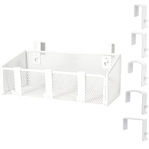 Versatile portaoggetti da comodino con 5 ganci, cestino portaoggetti per letto a castello, sponde per lettini, pareti della cabina dell'ufficio, bianco