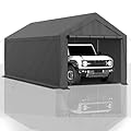 10x20 FT Heavy Duty Carport Car Tent Car Canopy Storage Shed,Portable Garage Party Tent,Portable Garage with Removable Sidewalls & Doors All-Season Tarp for Car,Truck,SUV,Party (Grey)