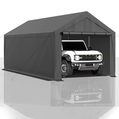 10x20 FT Heavy Duty Carport Car Tent Car Canopy Storage Shed,Portable Garage Party Tent,Portable Garage with Removable Sidewalls & Doors All-Season Tarp for Car,Truck,SUV,Party (Grey)