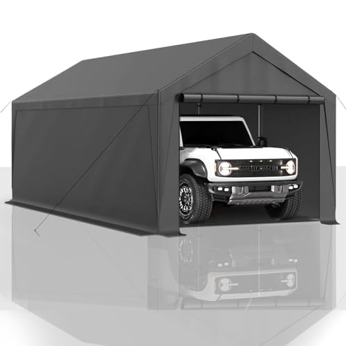10x20 FT Heavy Duty Carport Car Tent Car Canopy Storage Shed,Portable Garage Party Tent,Portable Garage with Removable Sidewalls & Doors All-Season Tarp for Car,Truck,SUV,Party (Grey)