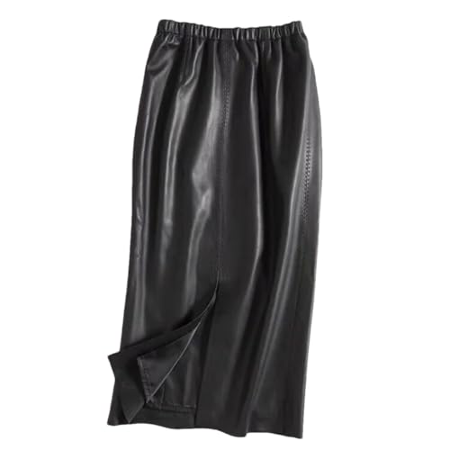 Women Leather Skirt Elastic Waist Wrap Long Skirt Casual Straight Mid Length Skirt