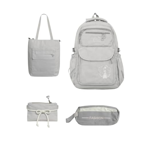 Kit Mochila Escolar Juvenil 4 Peças para Escola Trabalho Viagem (cinza)
