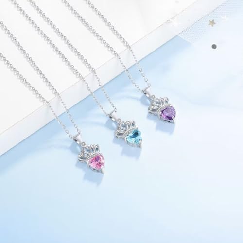 2025 Graduation Cap/Princess Queen Crown Heart Birthstone Necklace for Girls Women Birthday Party Jewelry Gifts for Daughter Granddaughter Niece Teen Girls4