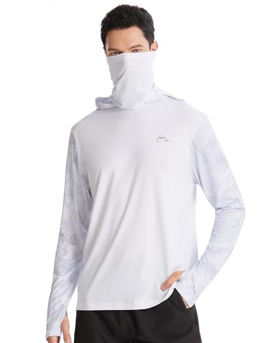 Image of FISHEAL Men's Performance Fishing Hoodie Shirt - UPF 50+ UV Sun Protection Long Sleeve Shirts with Mesh Face Mask
