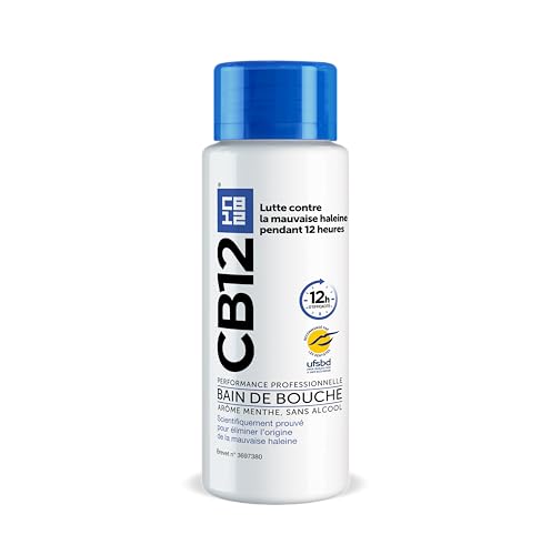 CB12 - Bain de bouche - Sans alcool - Lutte contre la mauvaise haleine pendant 12 heures - Recommandé par les dentistes - Arôme menthe - 250 ml