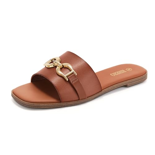 Rihero Womens Flat Sandals with Metal Chain