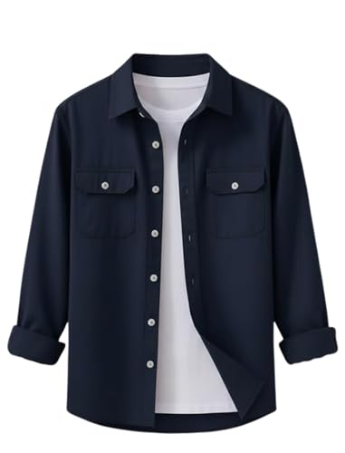 Image of DEELMO Men's Stylish Cotton Blend Casual Shirt || Full Sleeve Button-Down Shirt with Dual Flap Pockets || Comfortable Breathable Fabric || Perfect for Casual Office and Outing Wear