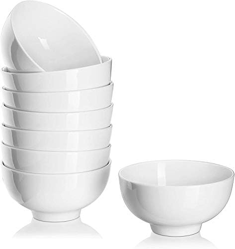 DOWAN 10 Ounce Small Bowl, Porcelain Dip Bowls, Portion Control, Sturdy & Stackable, Microwave & Dishwasher Safe, Bowls for Side Dishes, Ice Cream, Dessert, Rice, 4.5 Inches, Set of 8, White