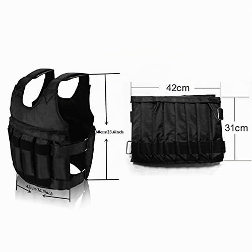 Gilet Lesté Réglable 50 kg, Vide Sans Plaque d'Acier, Avec Poids Amovibles, en Tissu Oxford, 12 Sacs pour Entraînement, Fitness, Boxe