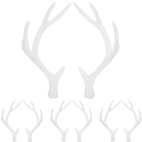 LOGOFUN 4Pair of Mini Deer Antlers Simulation Reindeer Antlers Props Plastic Deer Horn Branch for DIY Animals Headband Making Accessories - White