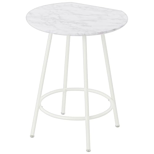 ぼん家具 テーブル カフェテーブル 半円 石目調 木製 幅60×奥行54.5×高さ75.8cm ダイニングテーブル 壁付け可能 1-2人用 マーブルホワイト