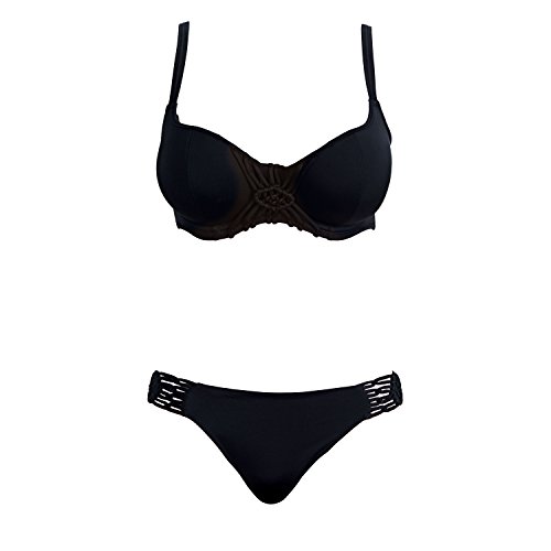 Freya Women\'s Macramé Sweetheart Padded Underwire Bikini Top, Black, 34F