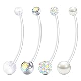 LAURITAMI 4 unidades piercing ombligo embarazo 14G; piercing ombligo flexible plástico Bioflex 32/38 mm, indicado para cirugías, cicatrización de heridas y piel sensible