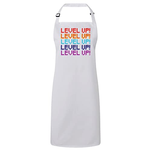 Tablier de cuisine rétro gaming blanc avec motif pixel 8 bits imprimé