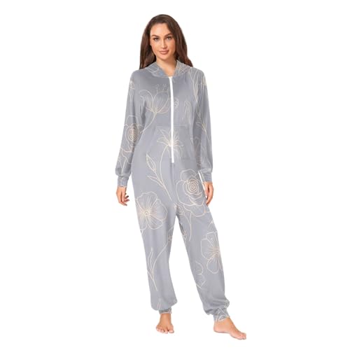 Combinaison pyjama en peluche douce adulte à motif floral beige pour l'hiver