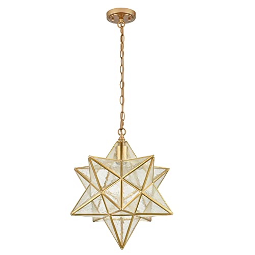 Image of DAYCENT Moravian Star Light Fixture Modern Brass Seeded Glass Pendant Lights, 15-inch
