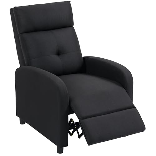 HOMCOM Sillón Relax Reclinable Manual, Sillón Relax de Lino con Apertura Push, Reposapiés, Respaldo Alto, Acolchado Grueso, Butaca Reclinable hasta 155º para Salón, Dormitorio, Oficina, Negro