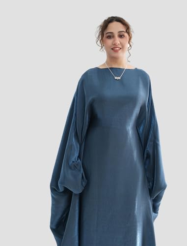 Image of Dubai Bat Sleeve Dress Shiny Robe for Women Muslim 1pc Abaya Eid Prayer Clothes Soft Dubai Travel Party Dress Maxi Abaya