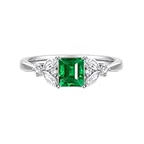 Whoiy Alianzas de boda de oro, 1 ct, esmeralda creada, anillo de oro auténtico, elegante, para mujer, Metal precioso Piedras preci, Esmeralda Creada