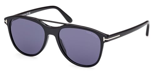 Image of Tom Ford Damian Blue Pilot Men's Sunglasses FT1098 01V 54, Shiny Black