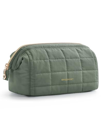Image of BAGSMART Puffy Padded Travel Makeup Bag, Wide-open Toiletry Bag, Olive Green