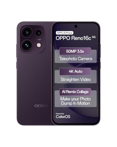 Image of OPPO Reno16c 5G| 3D Design | 50MP 3.5X Telephoto Camera | 4K Video | AI Remix Collage | 7000mAh 80W SUPERVOOC | ColorOS 16 | IP69K | Dimensity 7300,Twilight Violet:8 GB+256 GB
