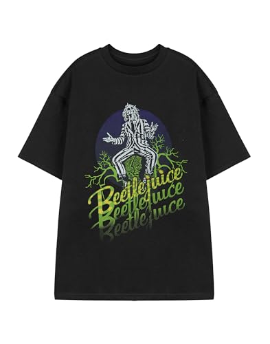 BEETLEJUICE Unisex Black Short Sleeve T-Shirt | Logo Fade Graphic Tee | Classic Movie Merchandise Top | Creepy and Cool Apparel for Fans of the Iconic Character | Adults and Teens Retro