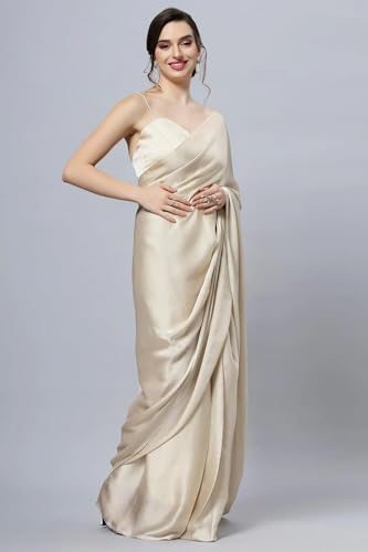 Image of FABIAN FASHION Women's Solid Japan Satin Silk Saree With Unstitched Blouse Piece for Wedding Saree