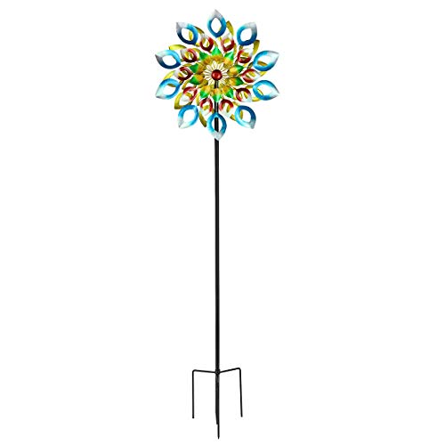 3D Kinetic Wind Spinners with Stable Stake Metal Garden Spinner with Reflective Painting Unique Lawn Ornament Wind Mill for Outdoor Yard Lawn Garden Decorations (Multi-Color)