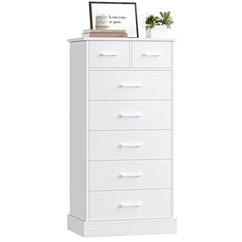 Image of finetones 7 Drawer Dresser White Dresser, 48.5'' Tall White Dresser Chest of Drawers, Tall Dresser White with Deep Drawers, White Chests of Drawers Tall Dresser for Home