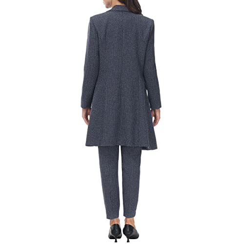MODFUL Women's 2 Piece Long Blazer with Pants Set Small Plaid Elegant Suit Set for Casual Business Office2
