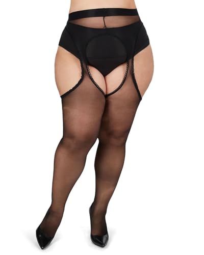 MeMoi Plus Size Curvy Suspender Lace Pantyhose, Control Top Pantyhose for Women, Lightweight Womens Stockings - Sizes 1X-7X