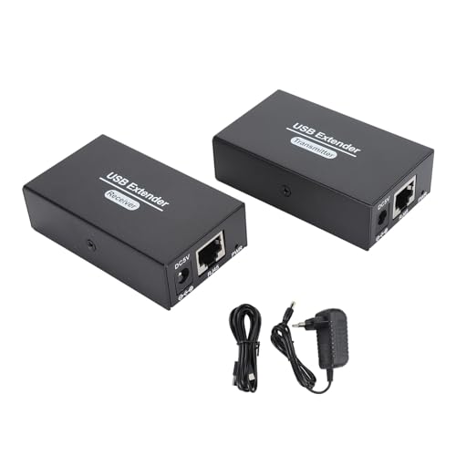 Estensore USB 2.0, 4 Porte su Rete Cat5e Cat6 Cat7 Fino a 120 Metri, Estensione LAN Ethernet, Compatibile con Windows macOS Android Linux, Alimentatore Europeo