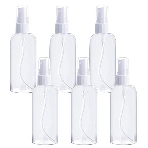 QcoQce Spray Bottle, 6 Pack 3.4oz/100ml Empty Fine Mist Plastic Spray Container, Refillable Clear Travel Bottles, Cosmetic Containers for Essential Oils, Perfumes (6 Pack)