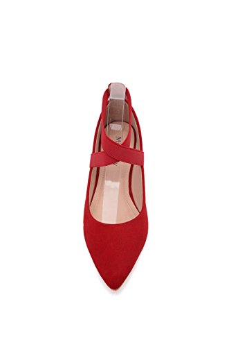 Mila Lady (Yvonne Fashion Elastic Crossing Ankle Straps Slip On Point Toe Flat Shoes.RED6.5