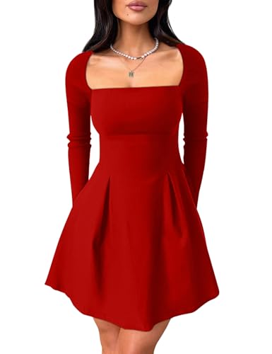 YMDUCH Long Sleeve Bow A-line Dress