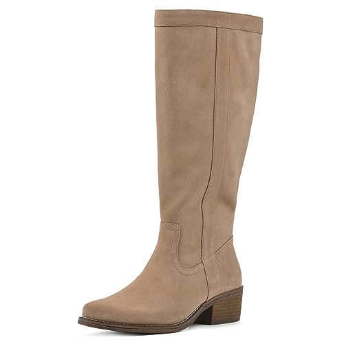 WHITE MOUNTAIN Women's Shoes Altitude Stack-Heeled Tall Boot, Beachwood/Suede, 8.5 M