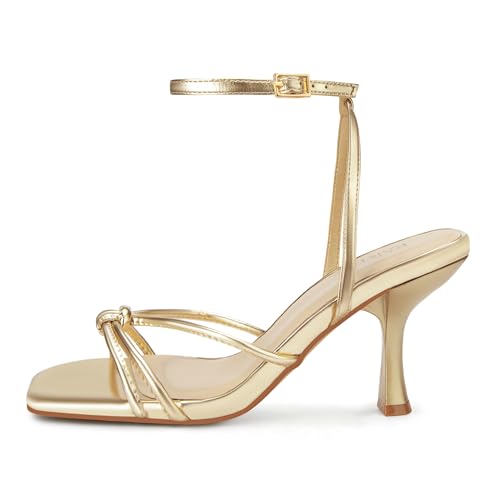 Image of PARTY Women's Square Open Toe Strappy Heeled Sandals 3 inch Stiletto Kitten Heel with Ankle Buckle Strap, Comfortable Slingback Summer Dress Shoes