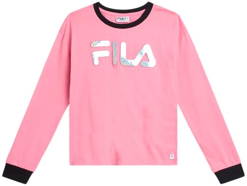 Fila Girls Long Sleeve Shirts - Soft Cotton Jersey Long Sleeve Graphic Tees for Girls - Cute Casual Girl Tops (7-16)