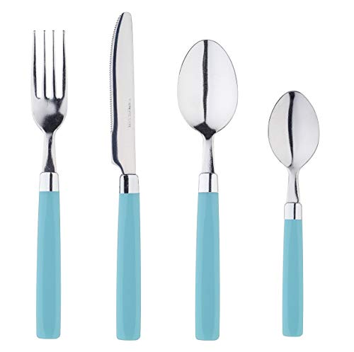 Exzact Posate Acciaio Inox con Manici Colorati 16 PZ - 4 Forchette, 4 Coltelli, 4 Cucchiai Cena, 4 Cucchiaini - EX23 (Turchese x 16)