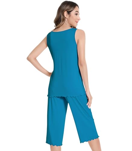 Image of NACHILA Women's Pajamas-Viscose made from Bamboo, V Neck Pjs Top with Capri Pants Pajama Set Sleeveless Sleepwear