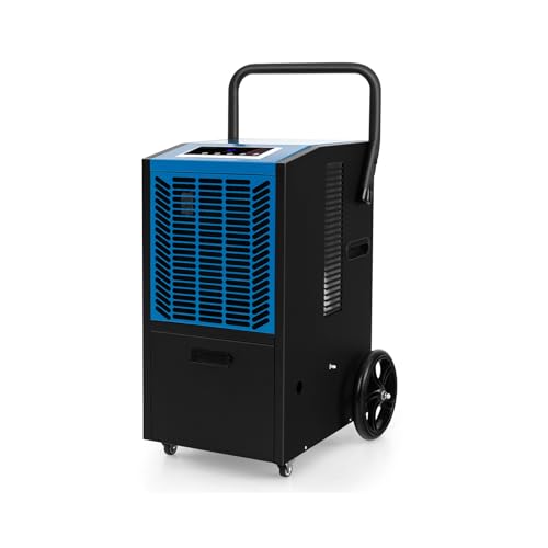 GOPLUS Luftentfeuchter 66 L/Tag, Bautrockner für Lager, Keller/mit Ablaufschlauch, Pumpe, Digitalanzeige & abnehmbarem Filter/Automatische Abschaltung / 24H Timer (Blau, 44x41x81,5cm-66 L/Tag)