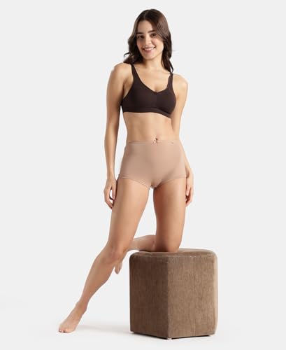 Image of Jockey SS04 Women High Coverage Super Combed Cotton Elastane Stretch Boy Leg with Concealed Waistband and StayFresh Treatment Almondine L